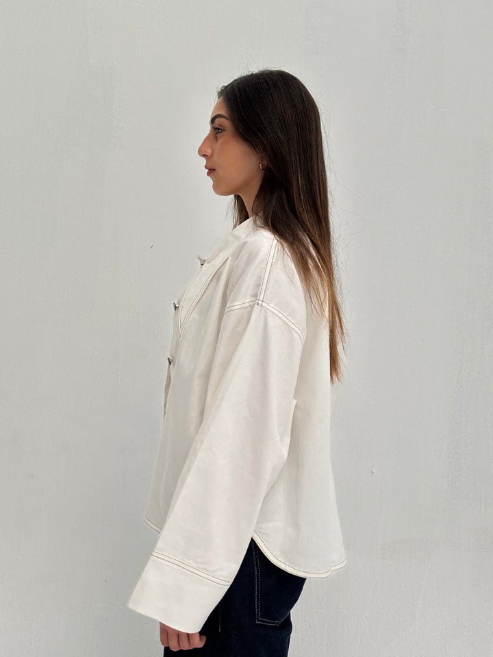 Pointed Shirt Jacket - White