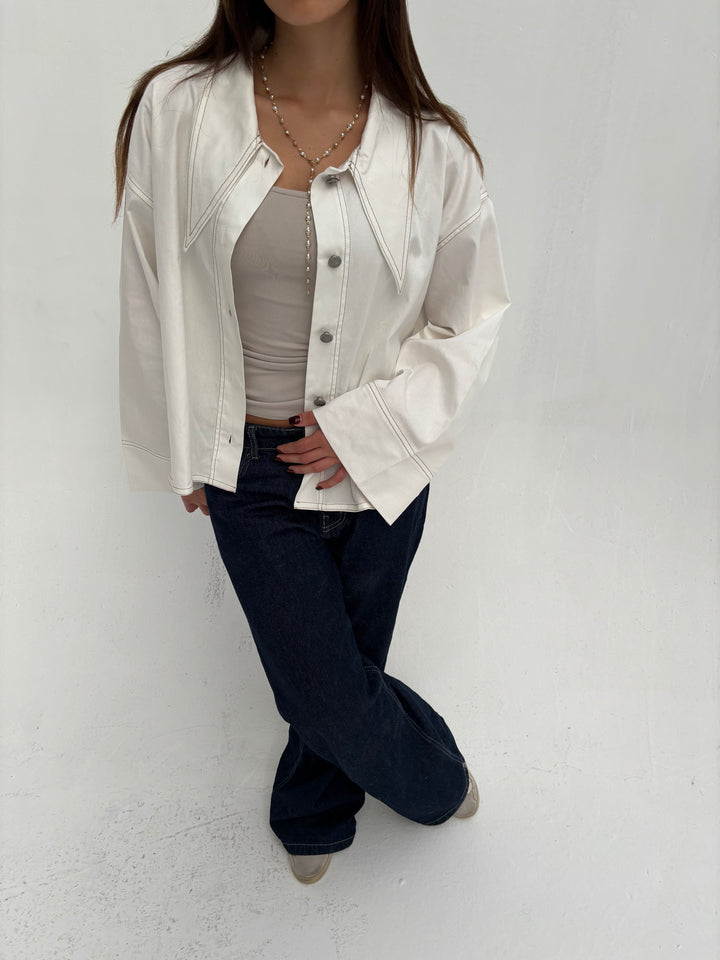 Pointed Shirt Jacket - White
