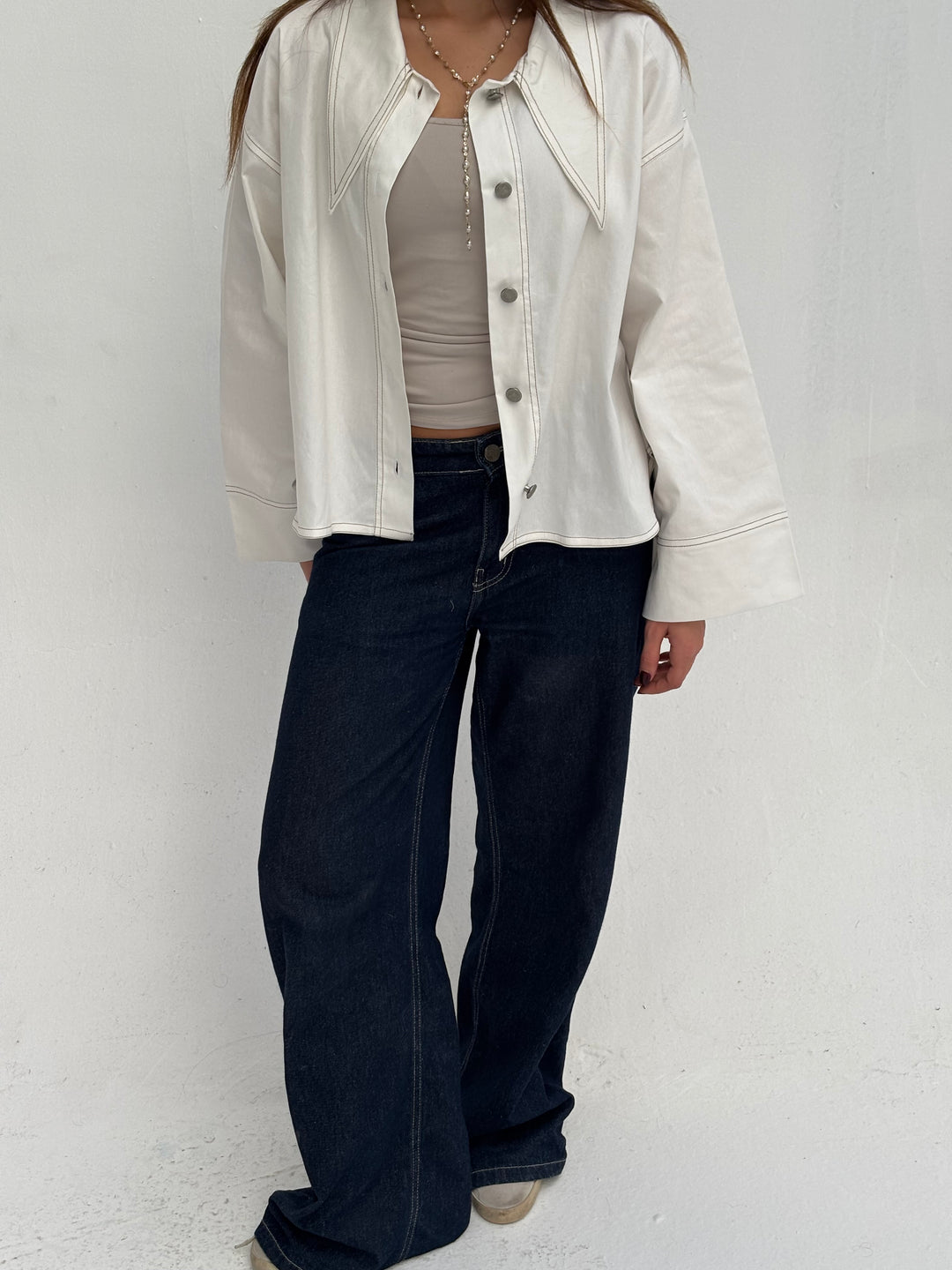 Pointed Shirt Jacket - White