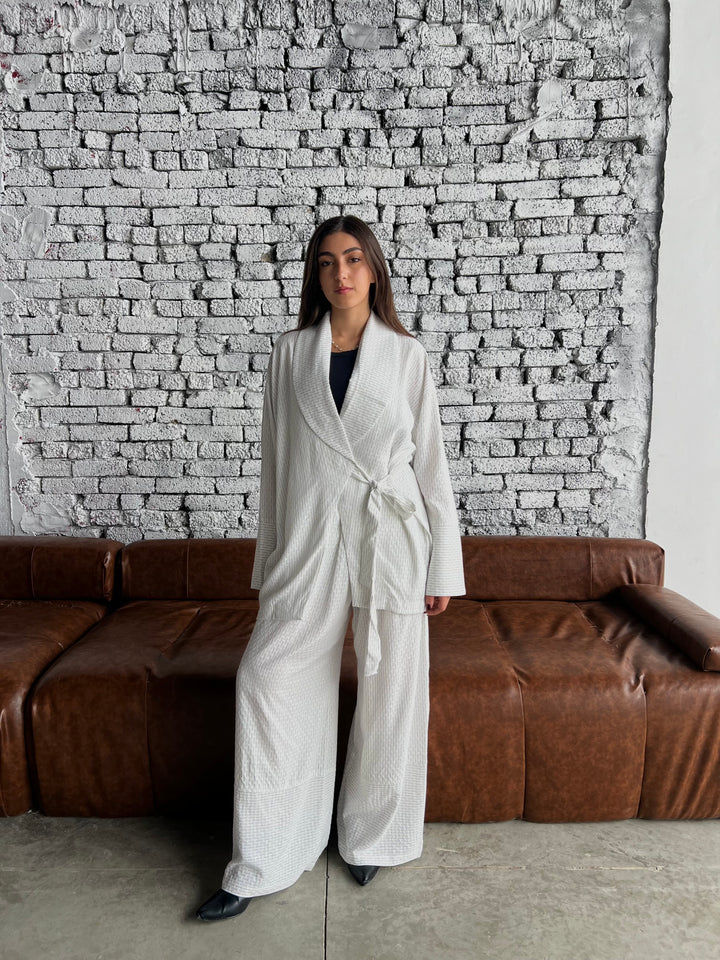 Cotton Pinstripe Set - White