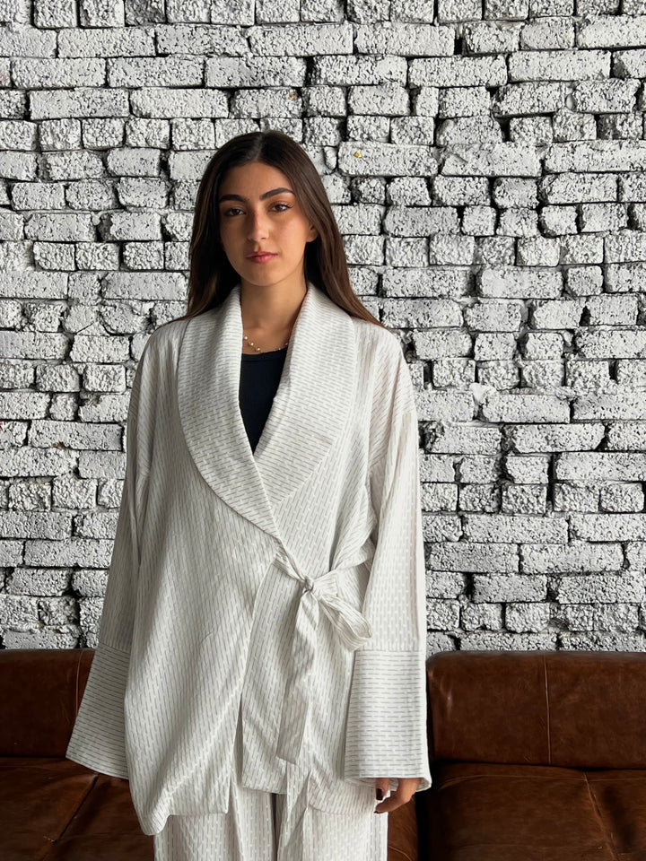 Cotton Pinstripe Set - White