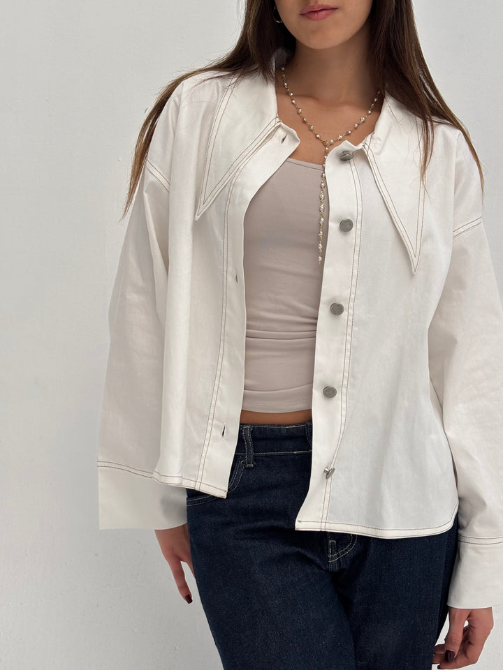 Pointed Shirt Jacket - White