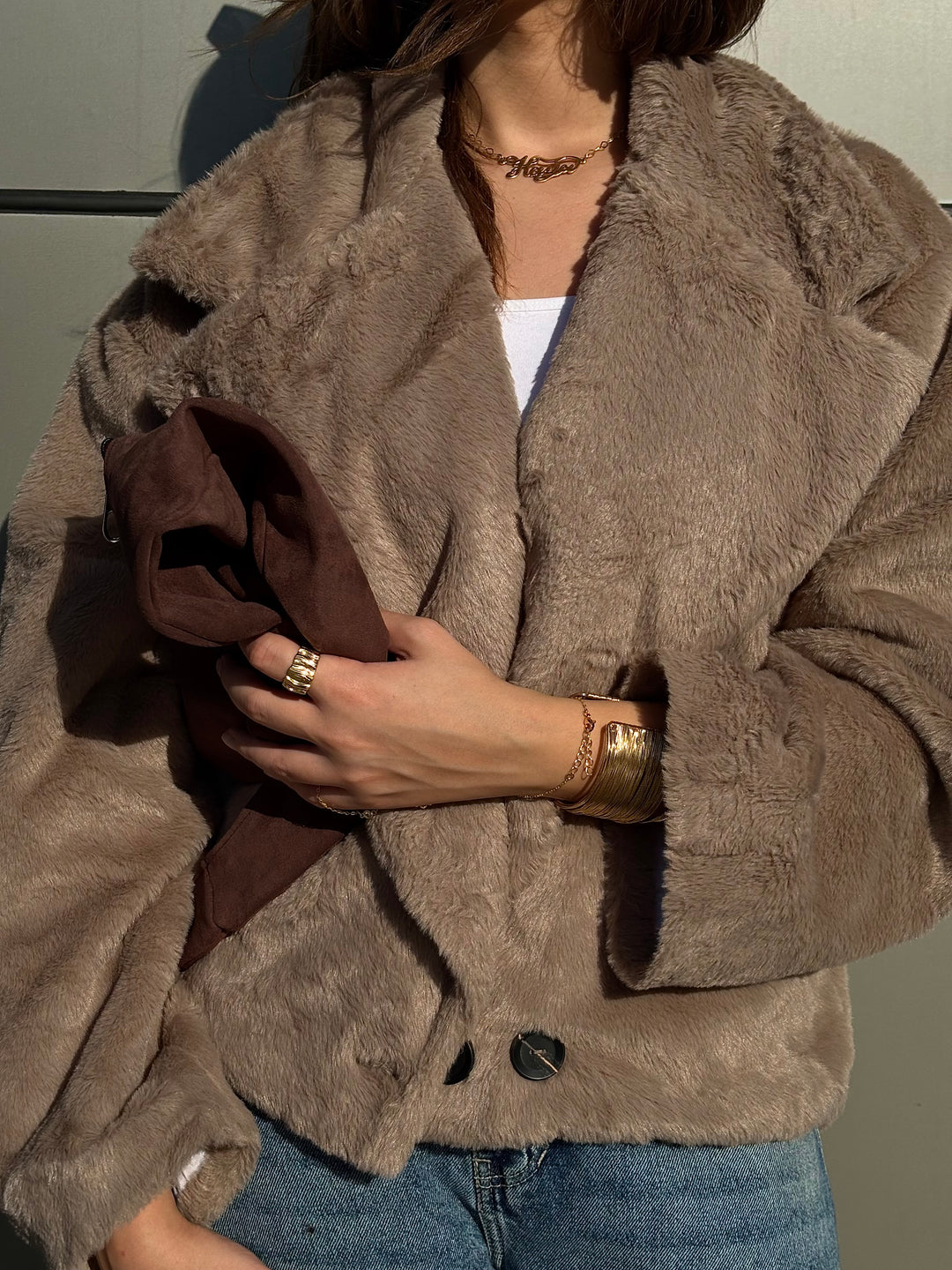 Faux Fur Jacket - Beige