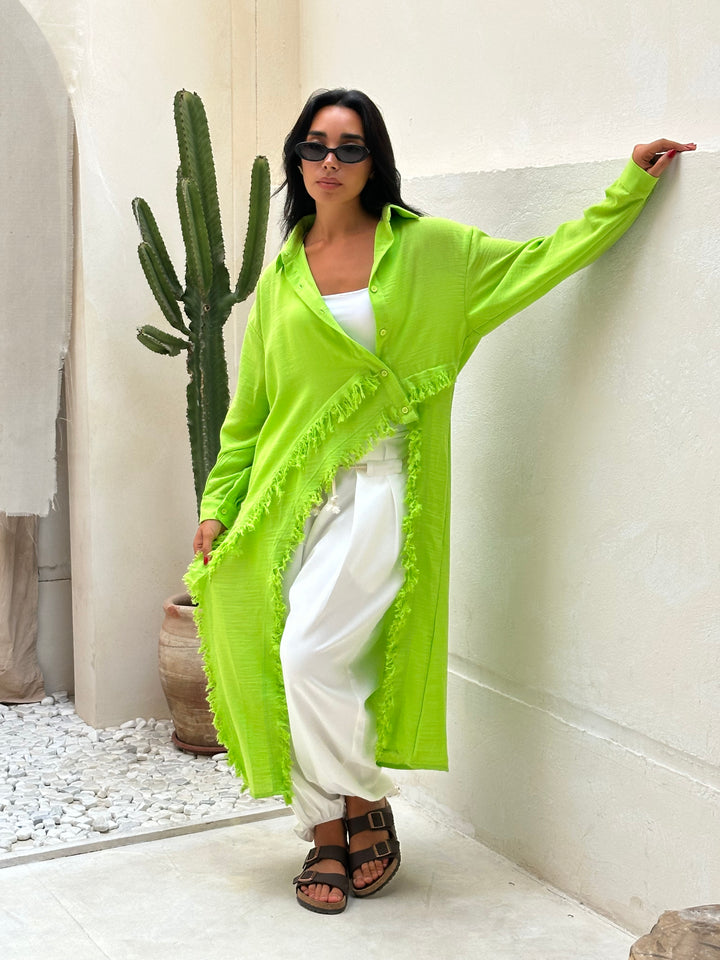 Fringed Sided Shirt in Apple Green