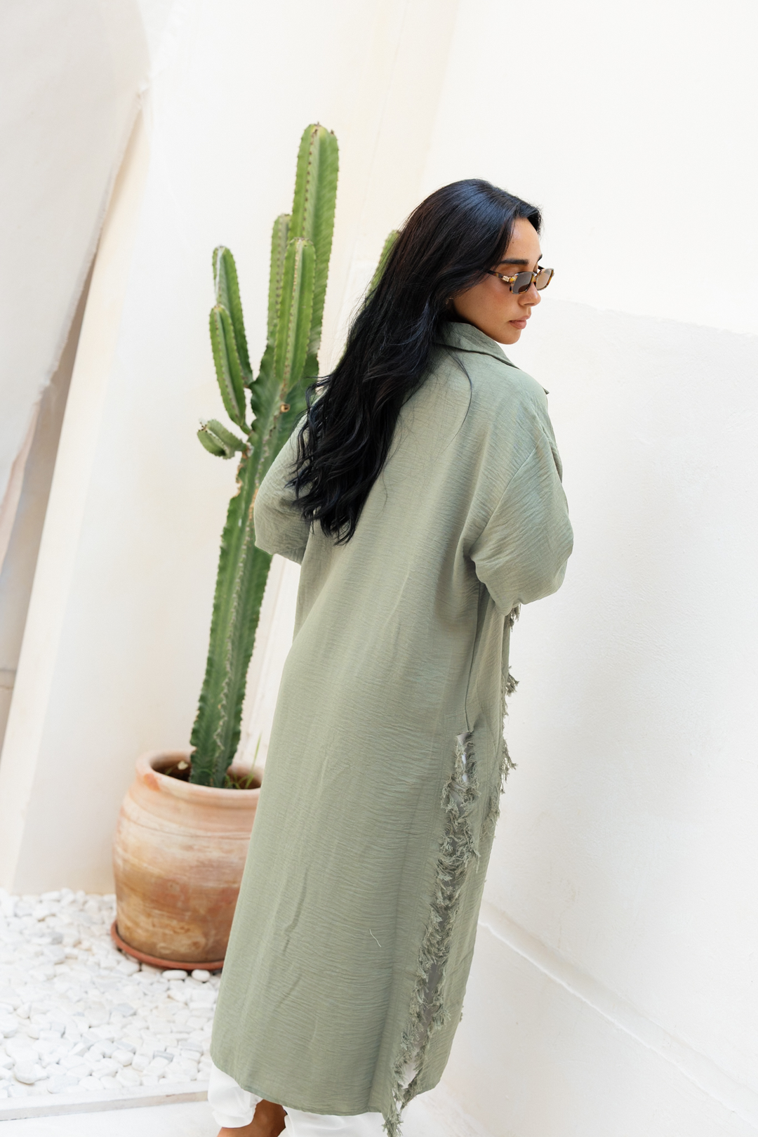 Fringed Sided Shirt in Olive