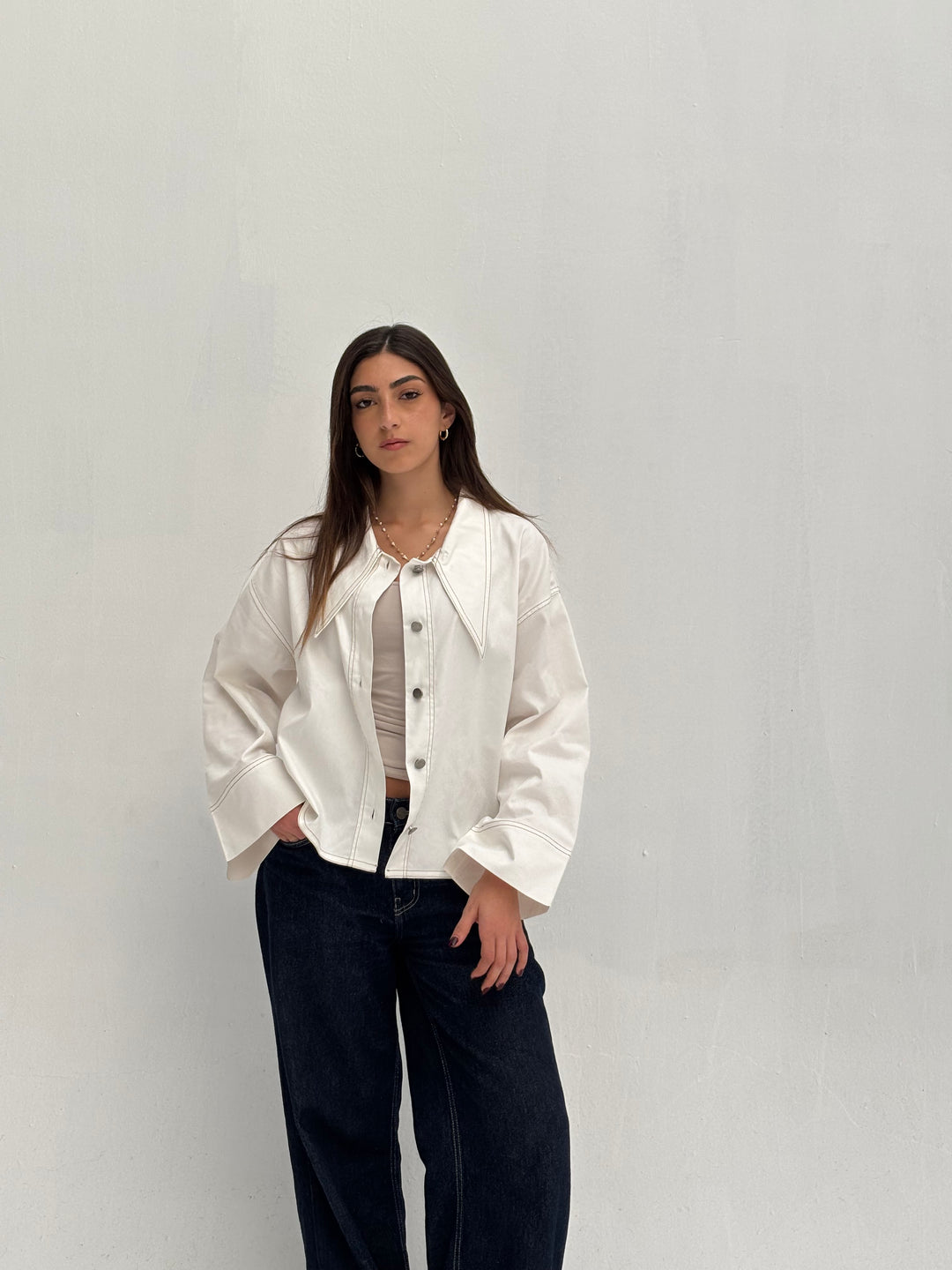 Pointed Shirt Jacket - White
