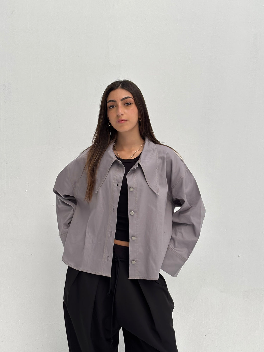 Pointed Shirt Jacket - Grey