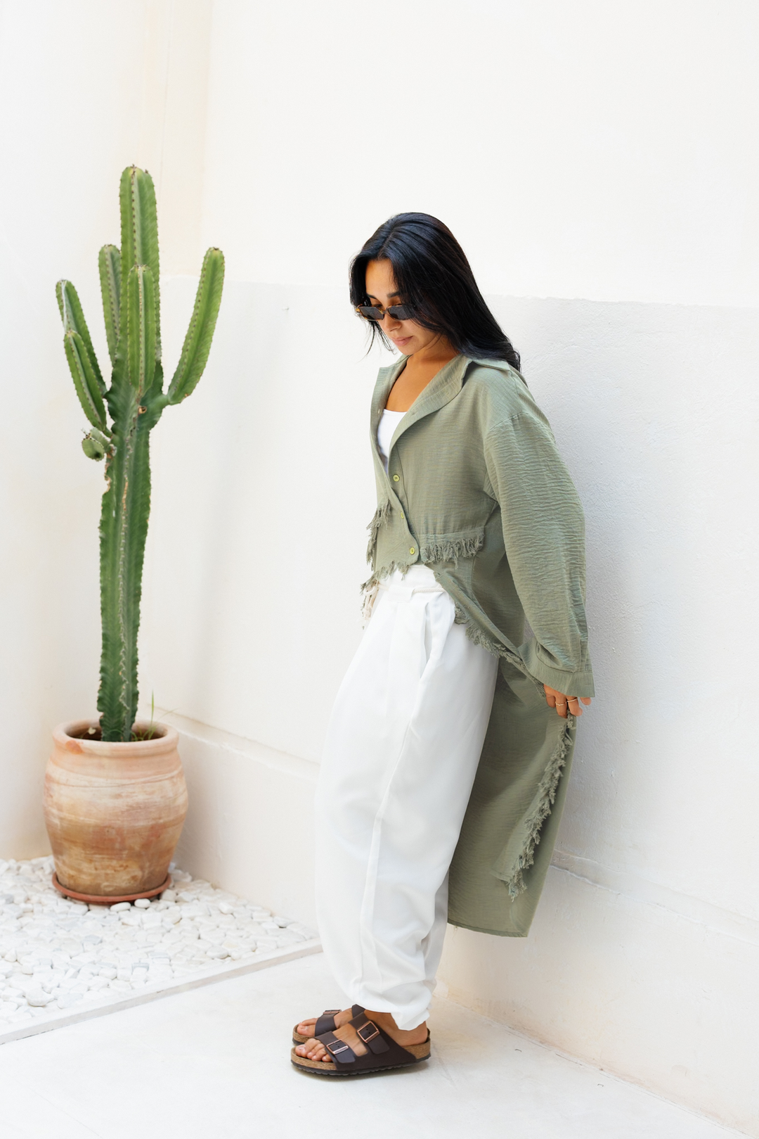Fringed Sided Shirt in Olive