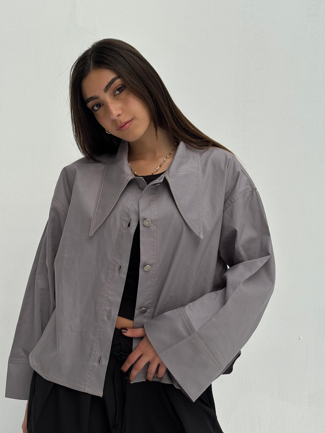 Pointed Shirt Jacket - Grey