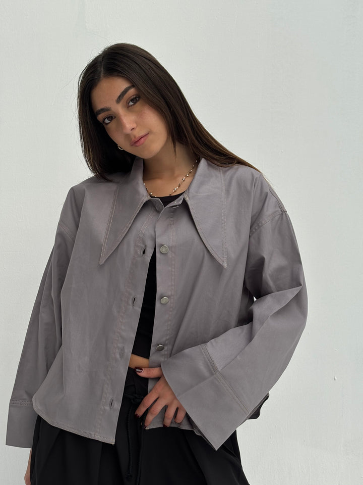 Pointed Shirt Jacket - Grey