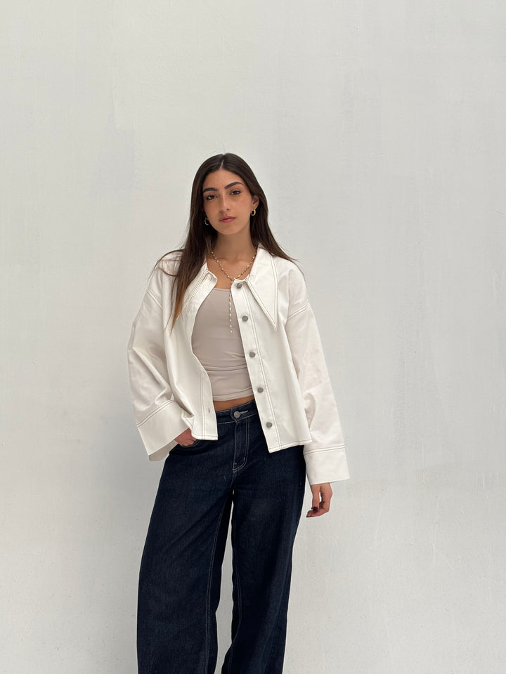 Pointed Shirt Jacket - White