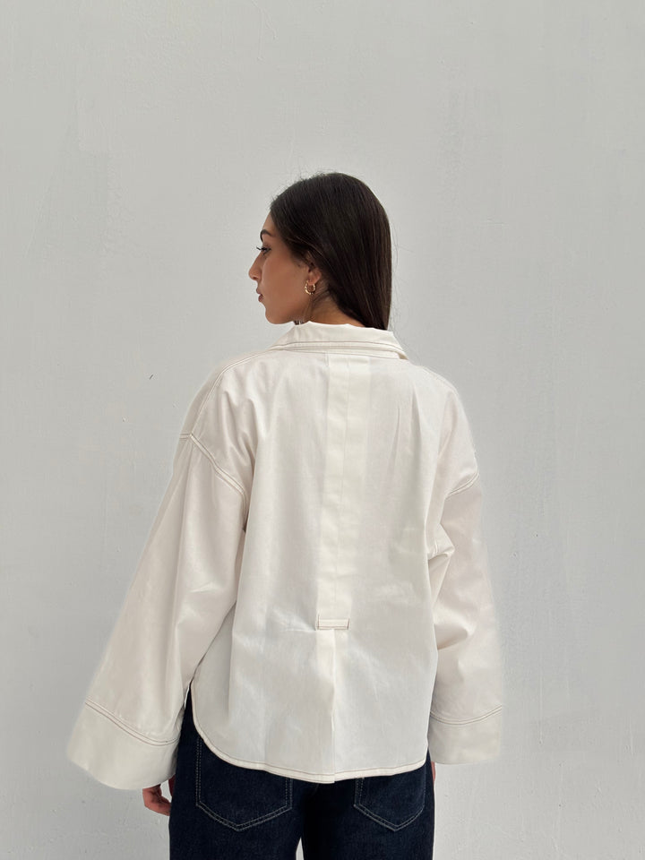 Pointed Shirt Jacket - White