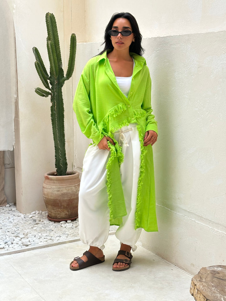 Fringed Sided Shirt in Apple Green