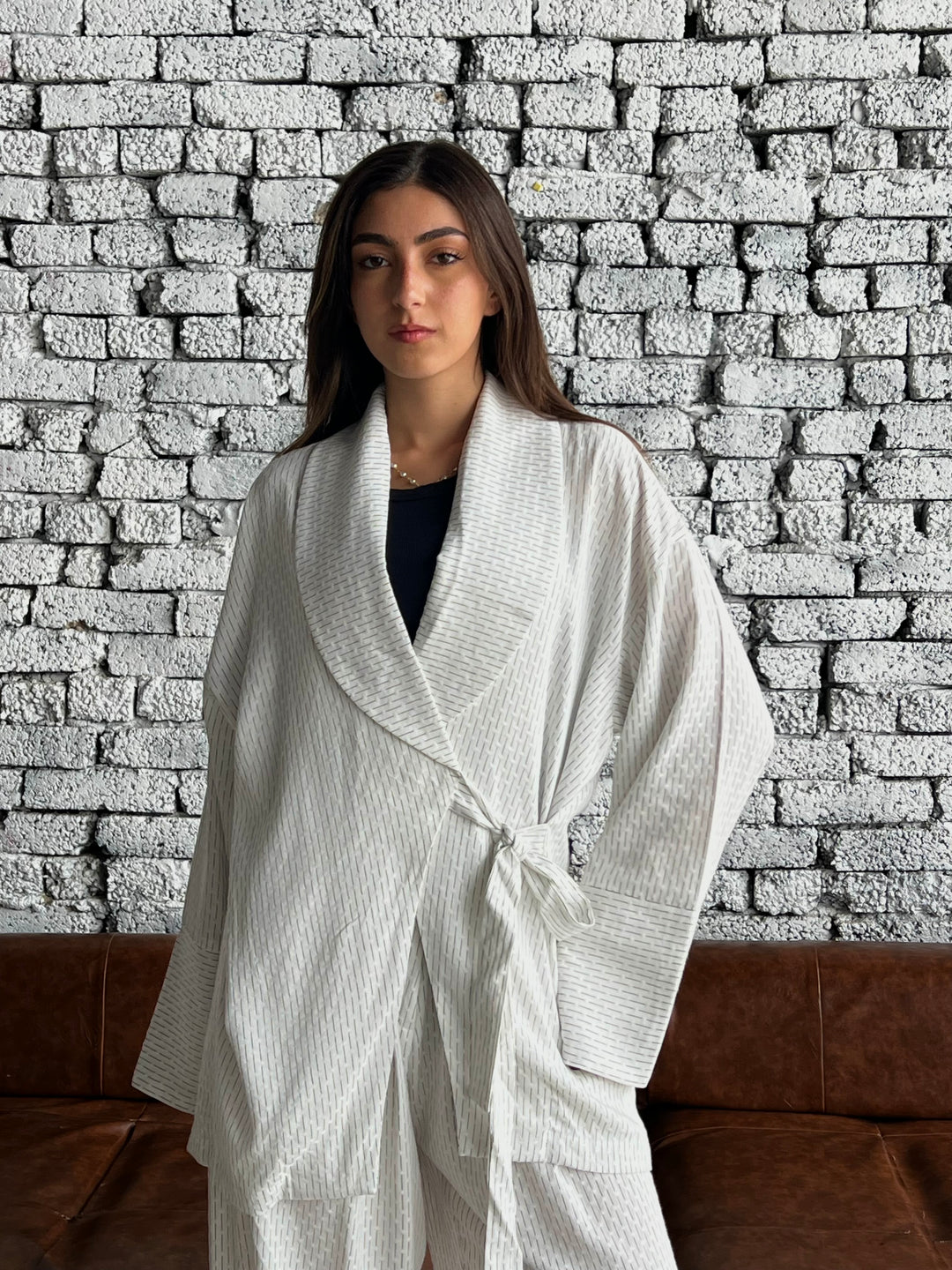 Cotton Pinstripe Set - White