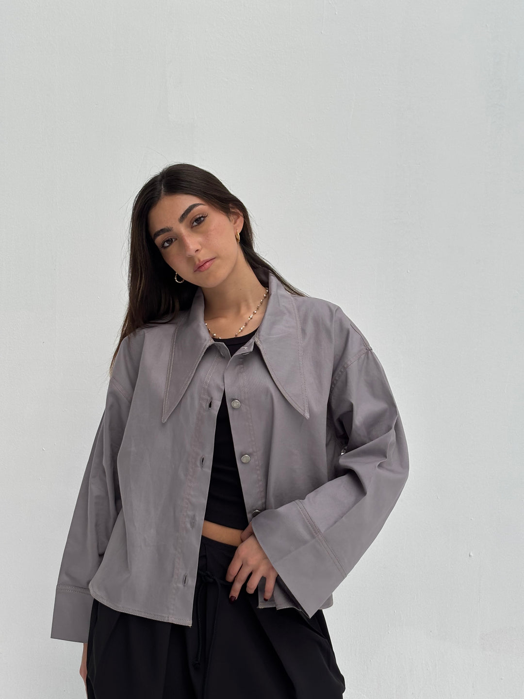 Pointed Shirt Jacket - Grey