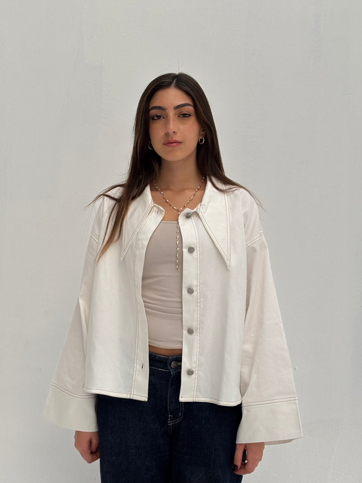Pointed Shirt Jacket - White