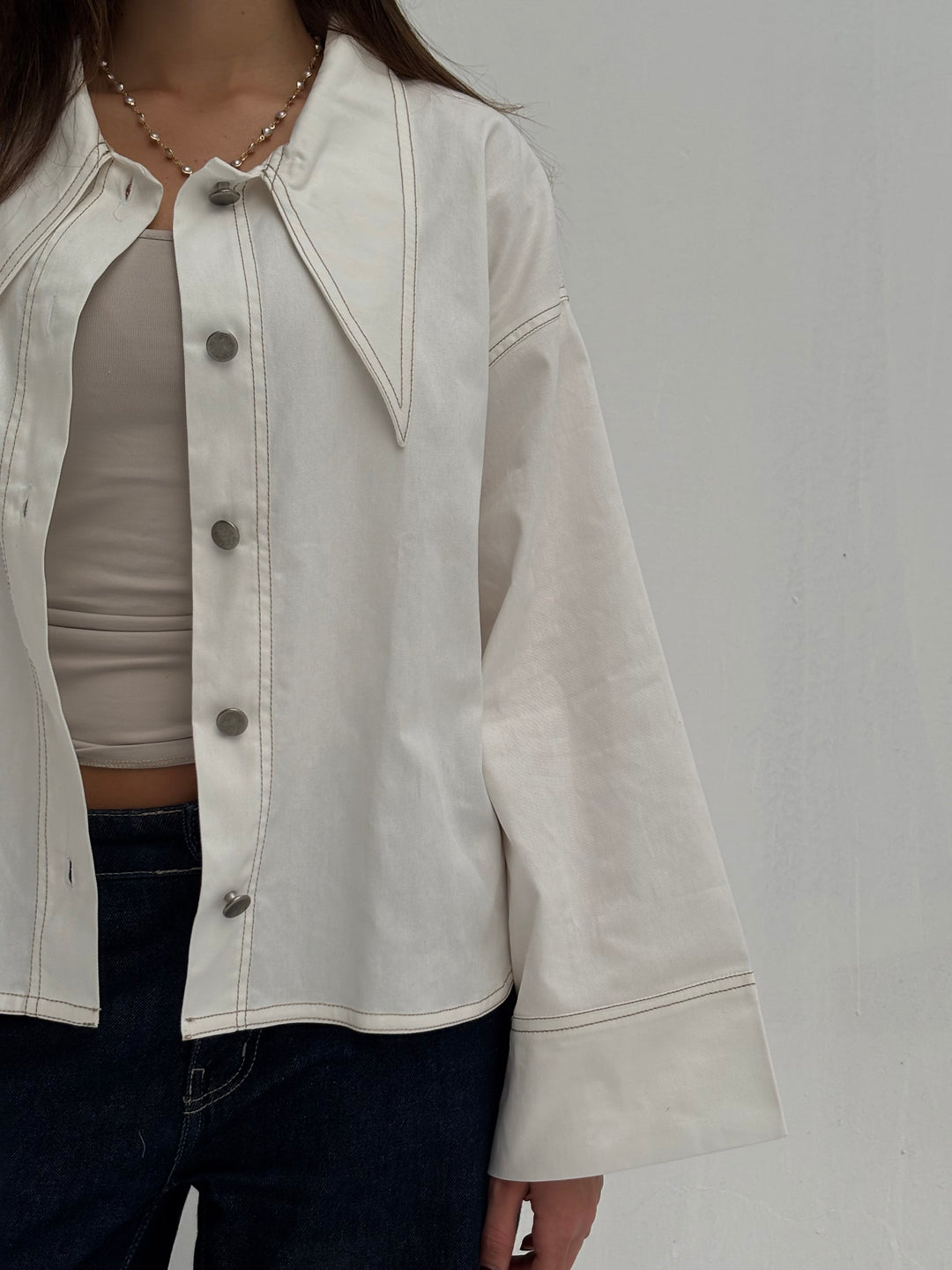 Pointed Shirt Jacket - White