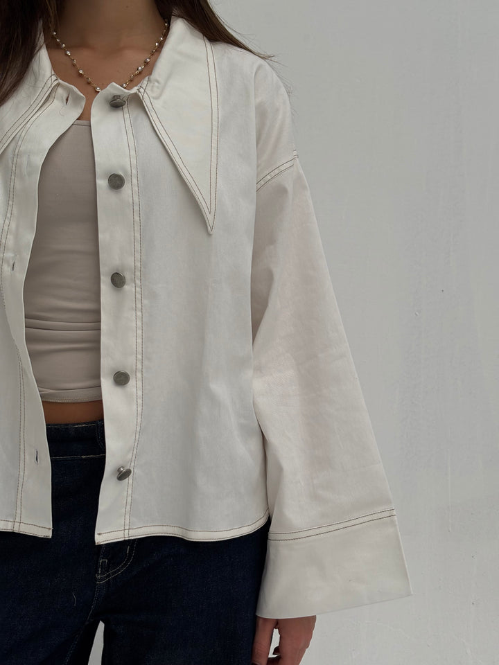 Pointed Shirt Jacket - White