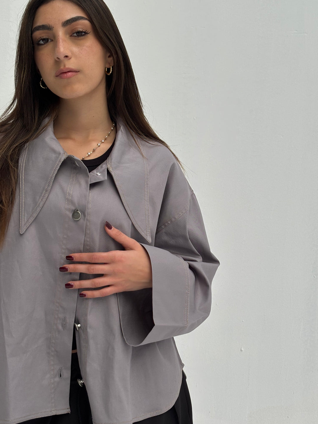Pointed Shirt Jacket - Grey