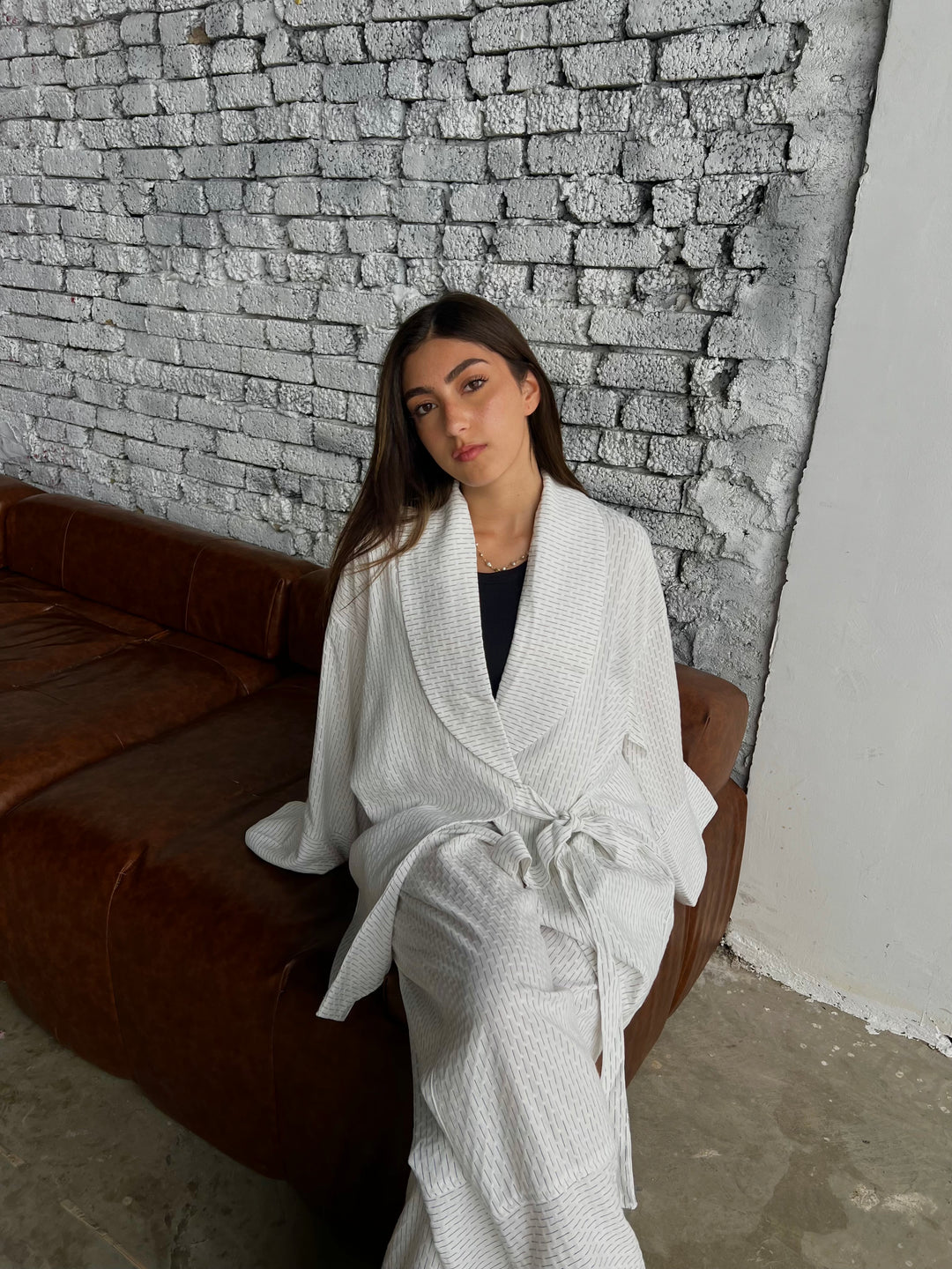 Cotton Pinstripe Set - White