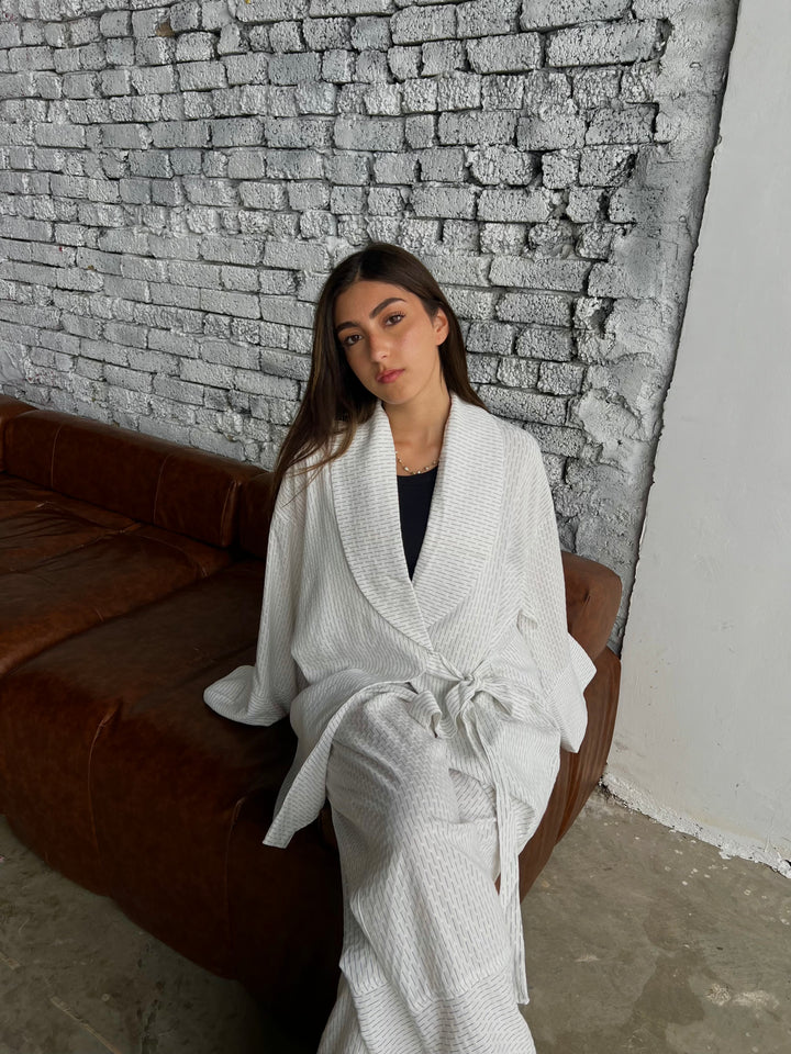 Cotton Pinstripe Set - White