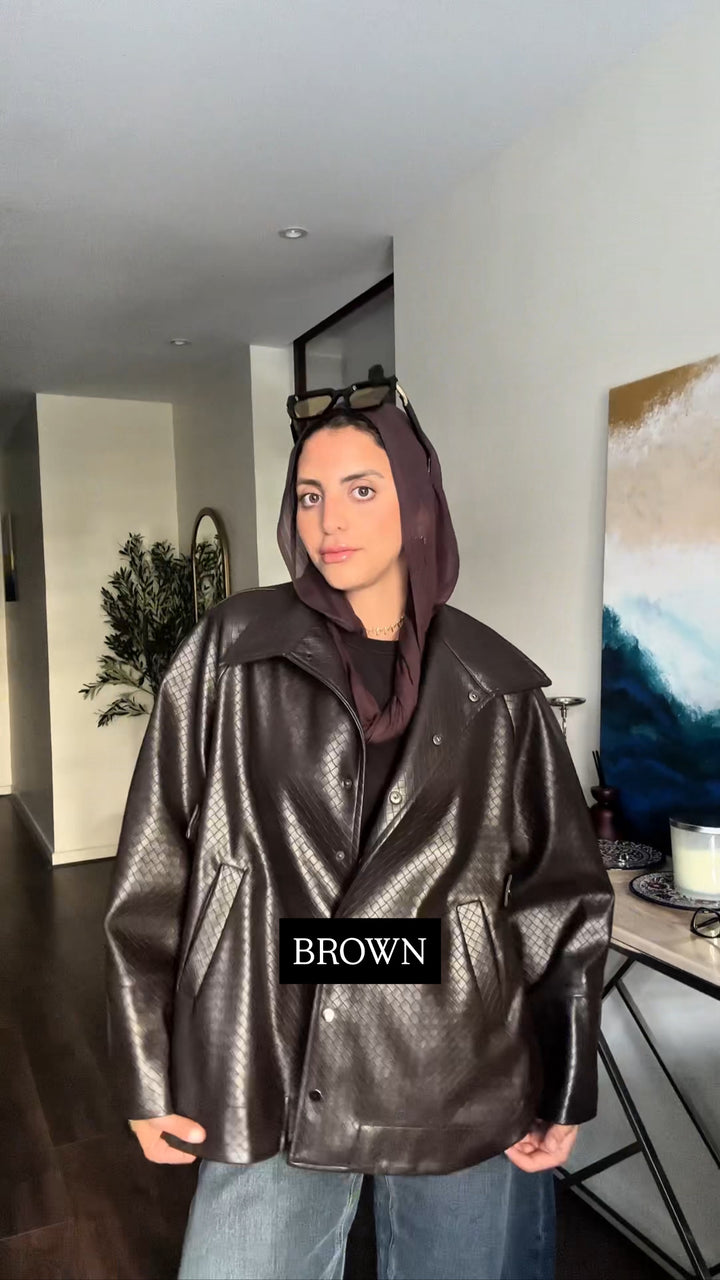 Interlaced Leather Jacket - Brown