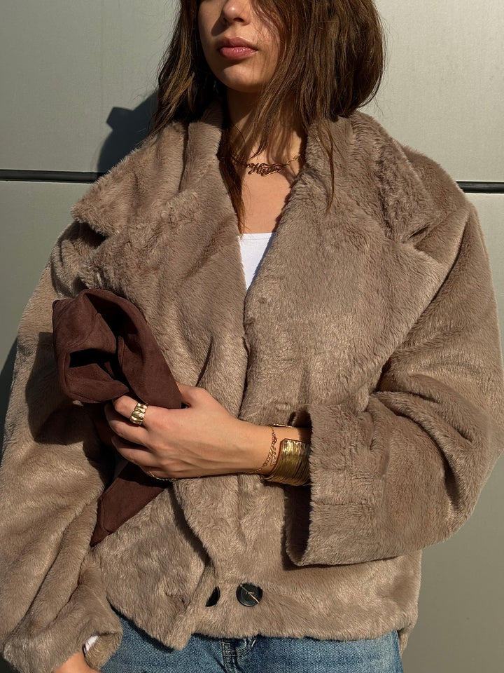 Faux Fur Jacket - Beige