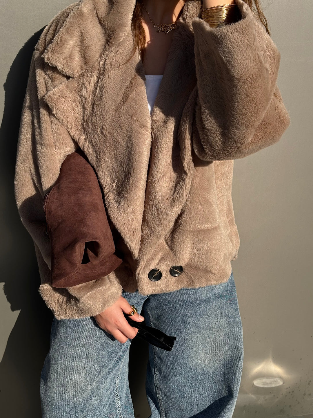 Faux Fur Jacket - Beige
