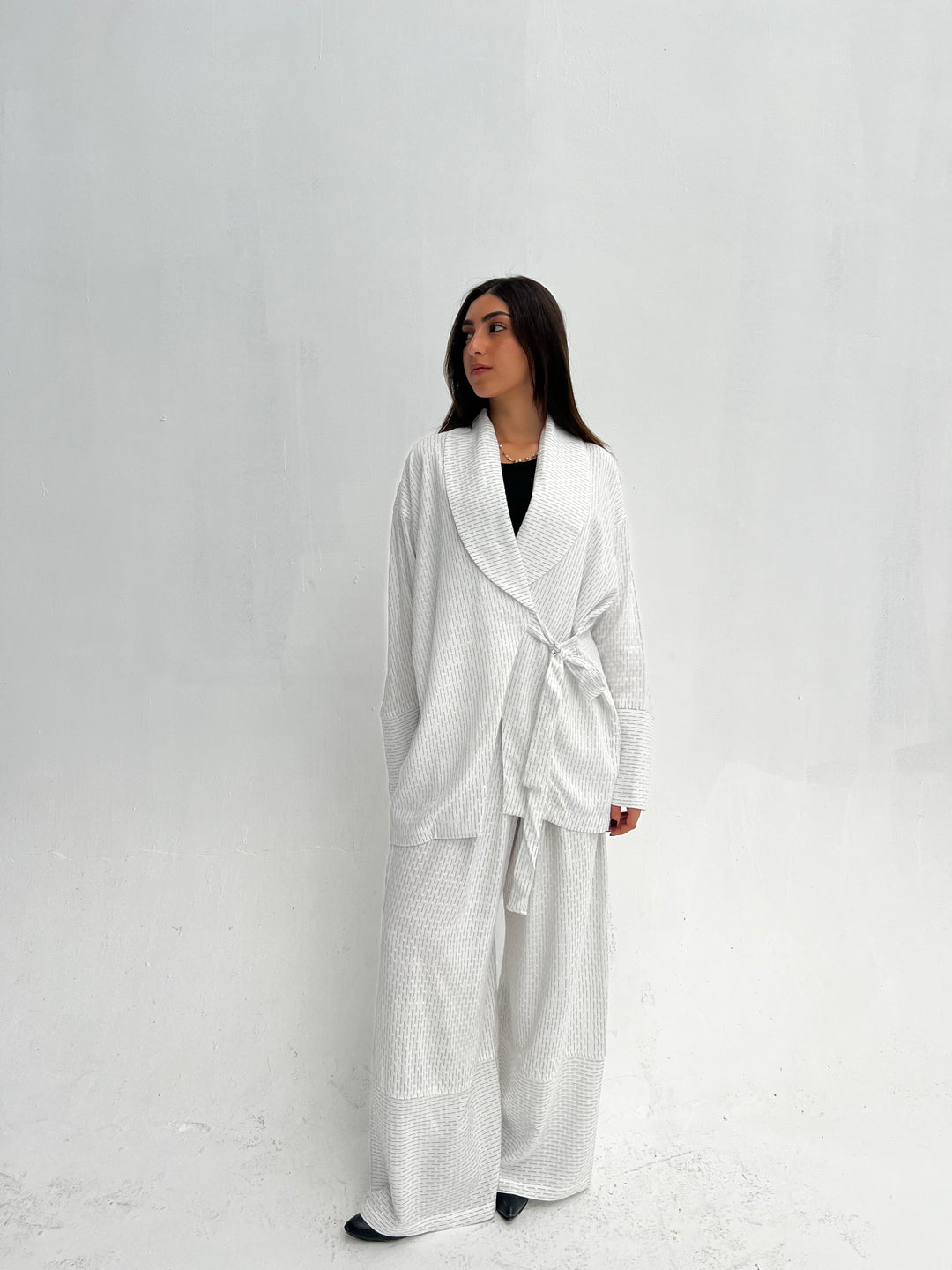 Cotton Pinstripe Set - White