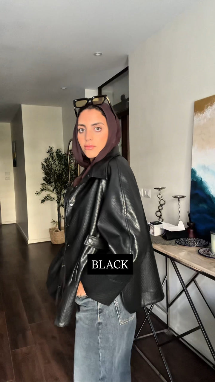 Interlaced Leather Jacket - Black