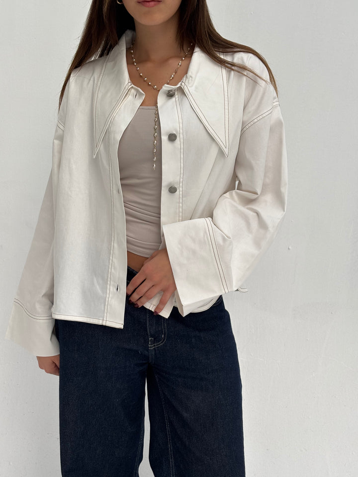 Pointed Shirt Jacket - White