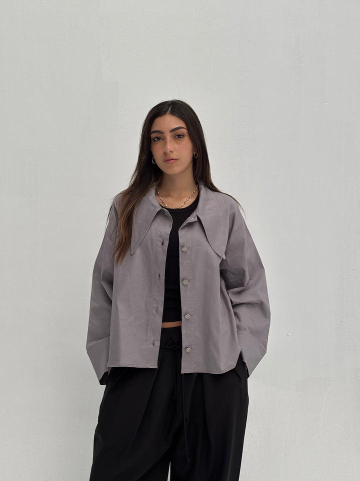 Pointed Shirt Jacket - Grey