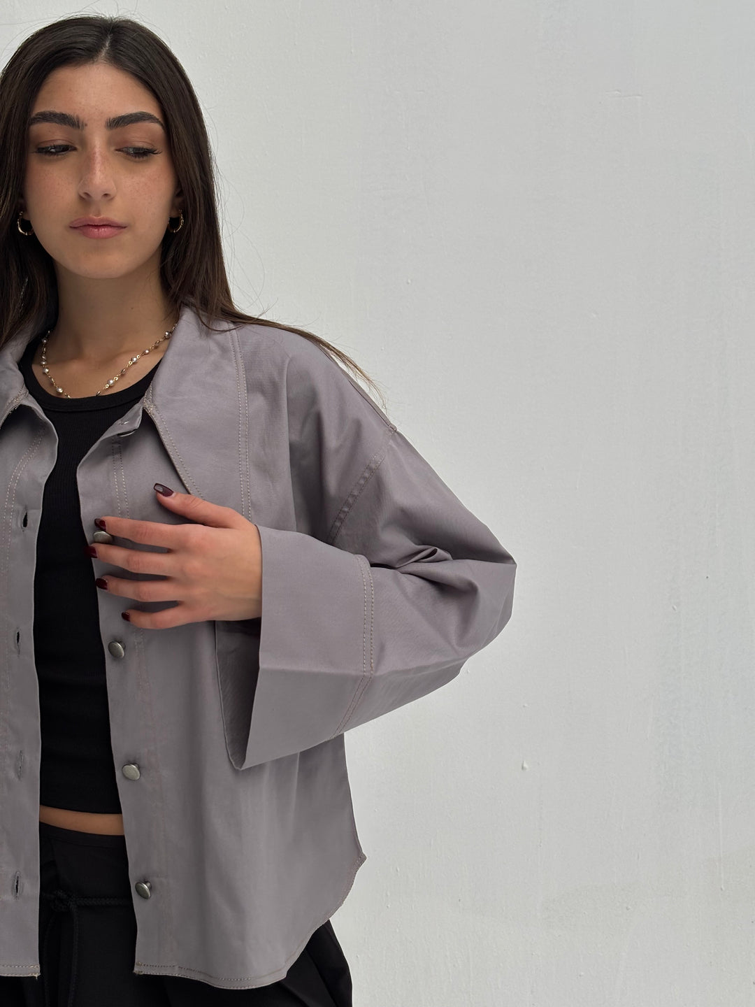Pointed Shirt Jacket - Grey