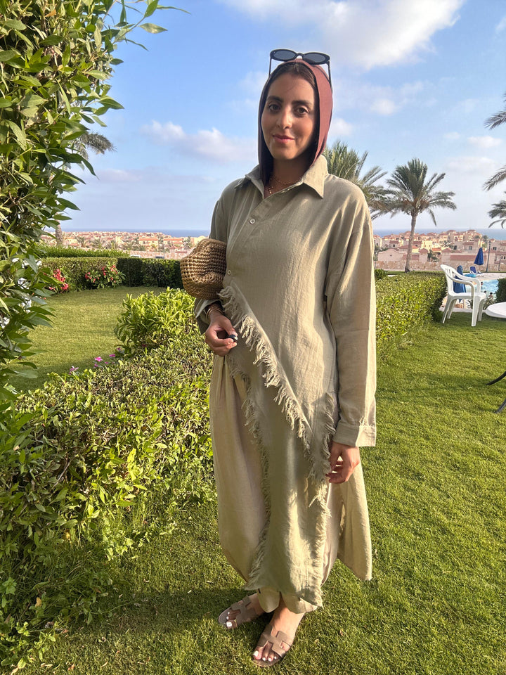 Fringed Sided Shirt in Olive