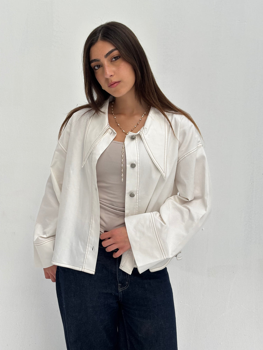 Pointed Shirt Jacket - White