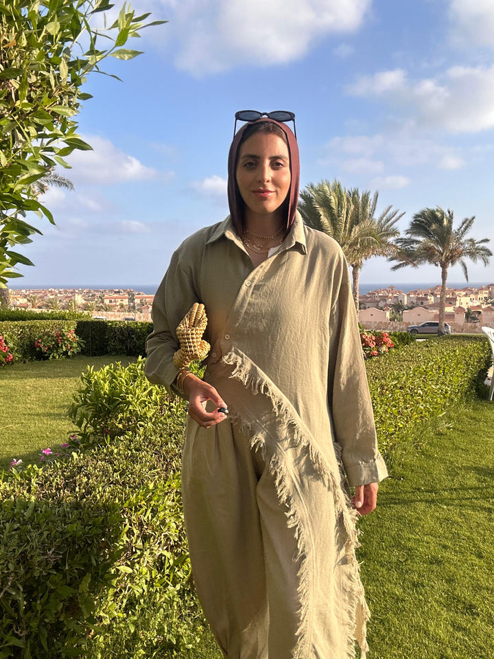 Fringed Sided Shirt in Olive