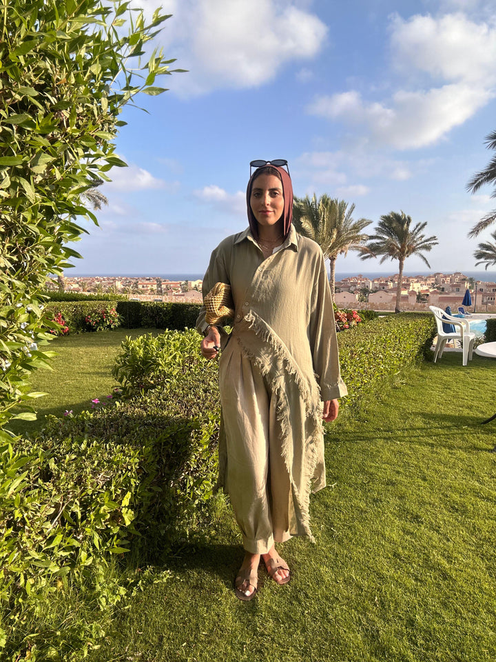Fringed Sided Shirt in Olive