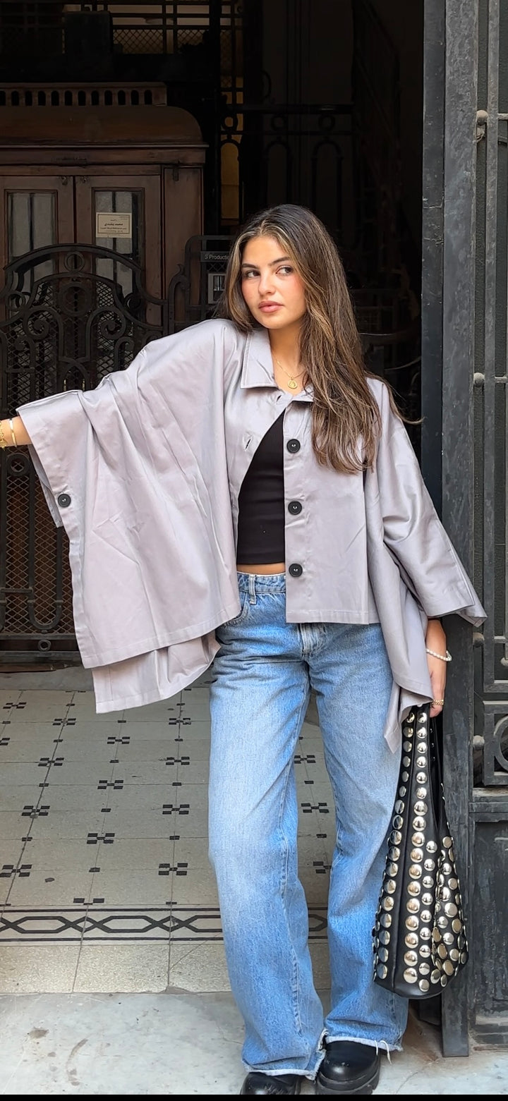 Cape Cropped Trench - Grey