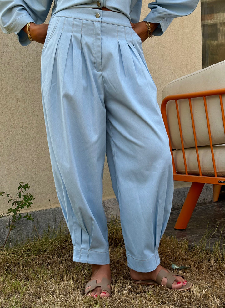 Puffy Denim Pants - Light Blue