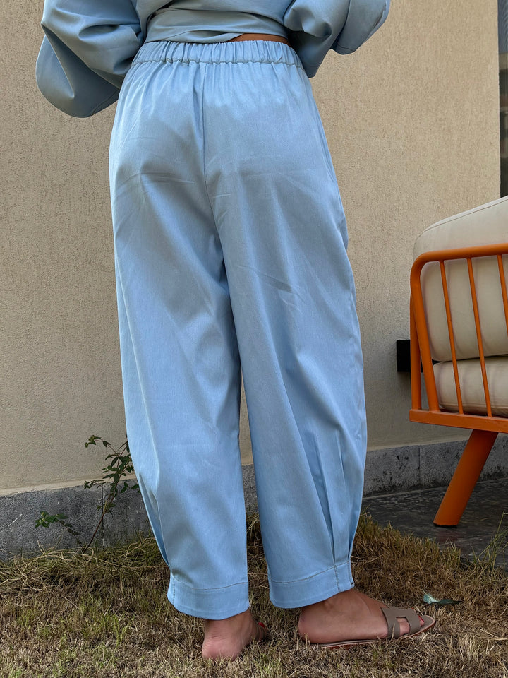 Puffy Denim Pants - Light Blue