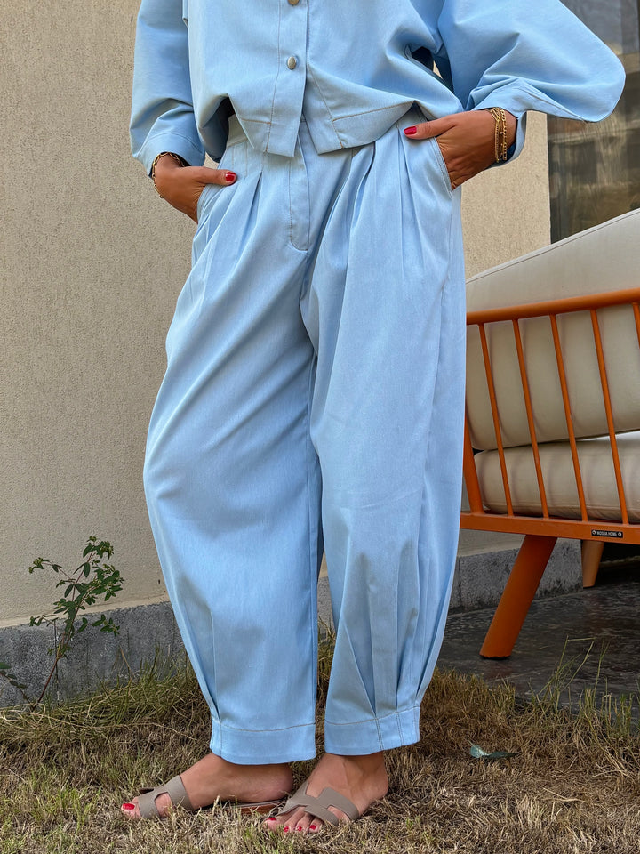 Puffy Denim Pants - Light Blue