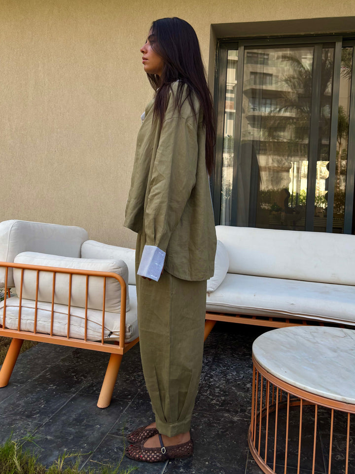 Barrel Pleat Pants - Olive