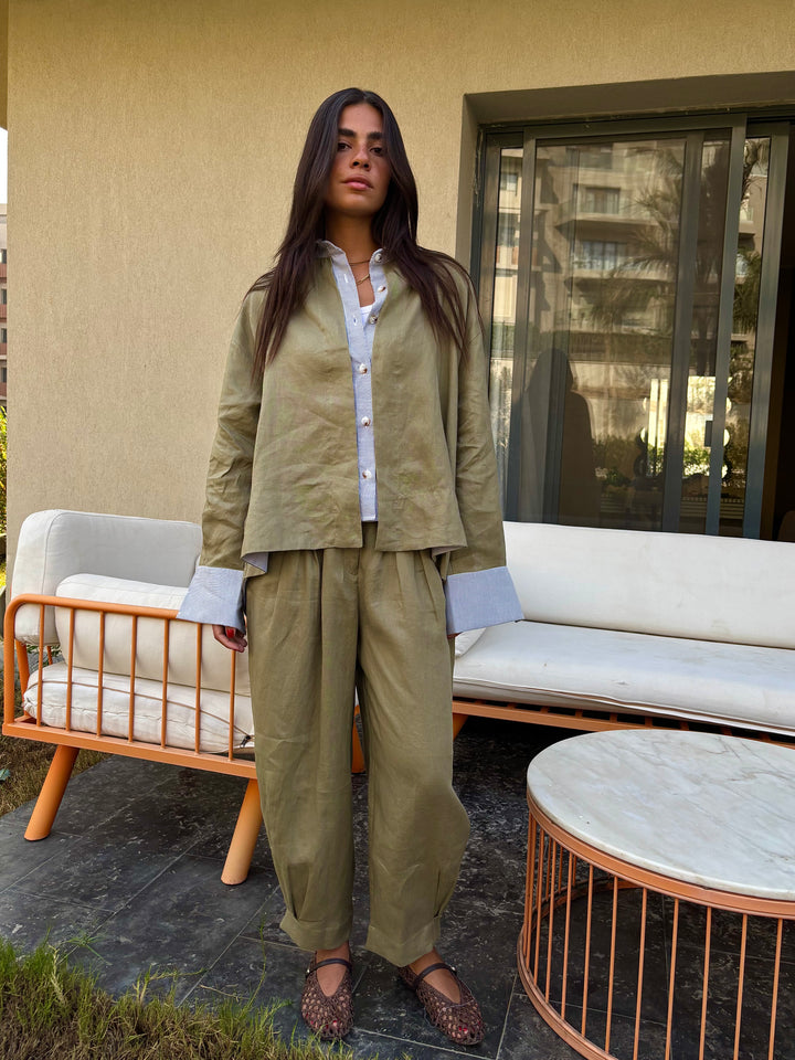 Barrel Pleat Pants - Olive