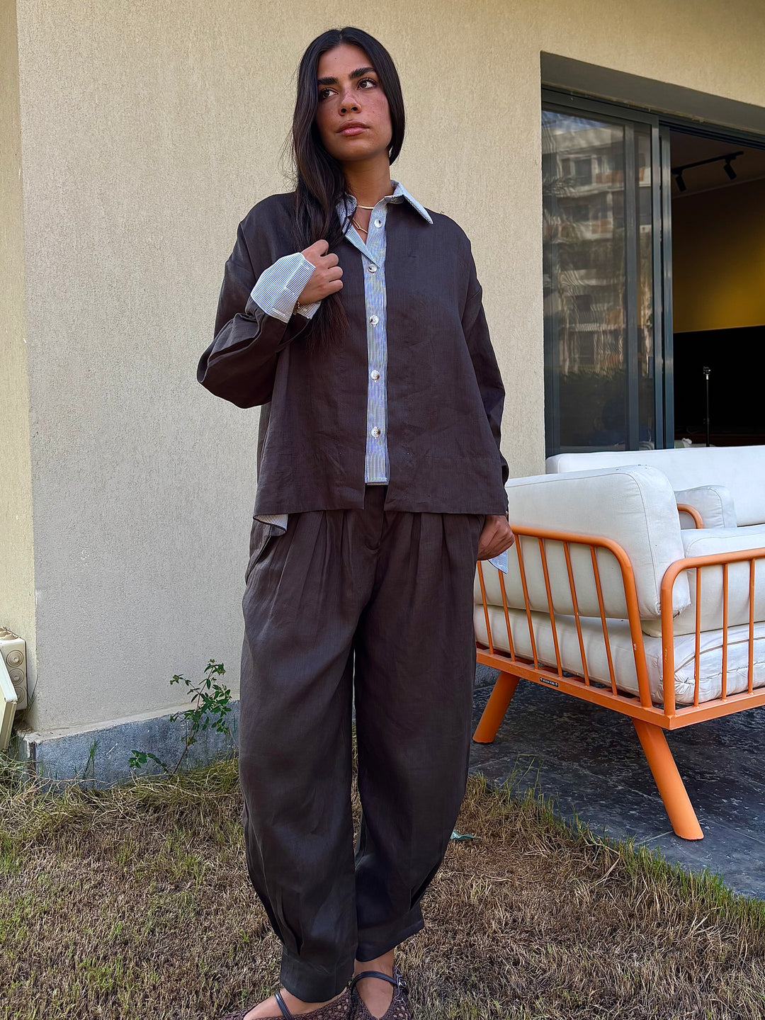 Barrel Pleat Pants - Espresso