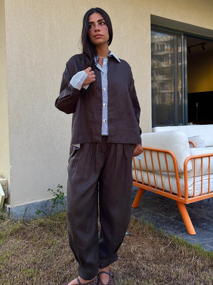 Barrel Pleat Pants - Espresso
