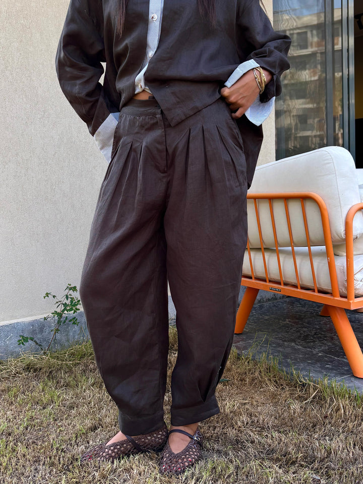 Barrel Pleat Pants - Espresso