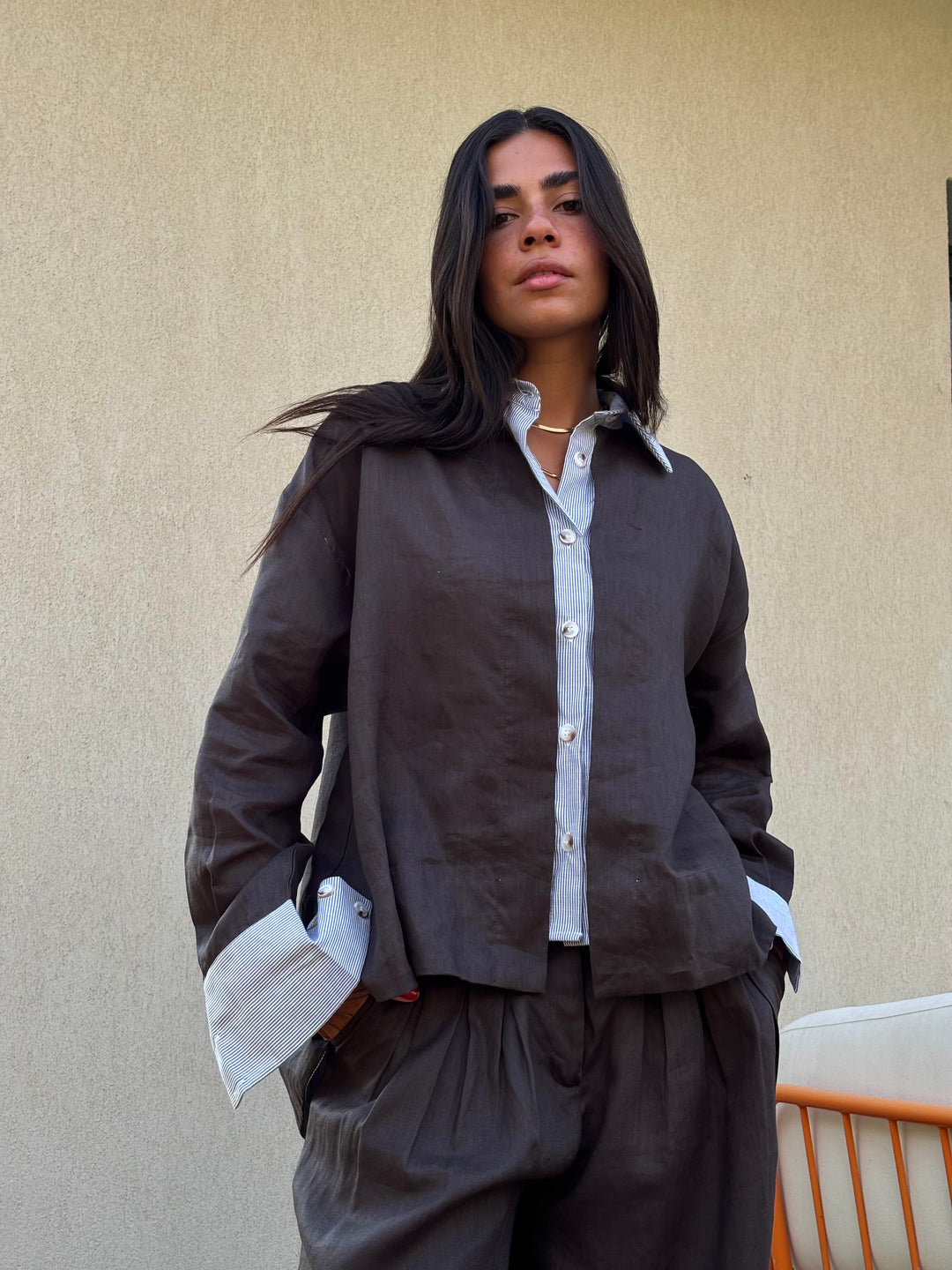 Two Tone Shirt - Espresso