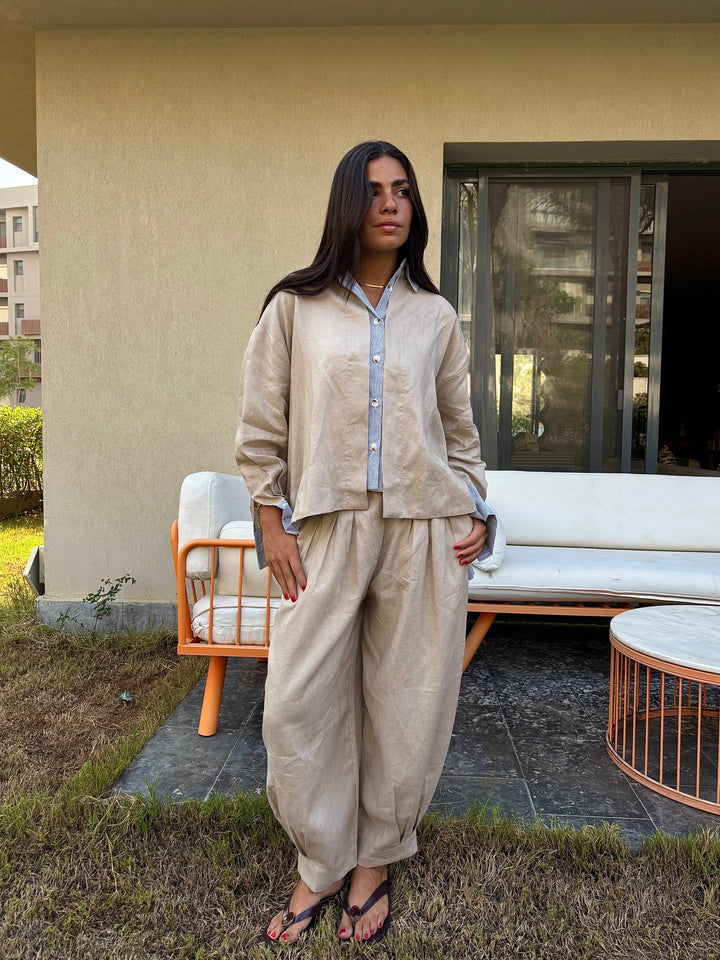 Barrel Pleat Pants - Beige