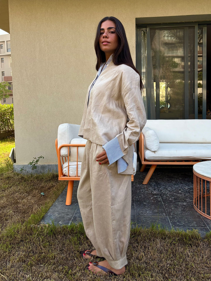 Barrel Pleat Pants - Beige