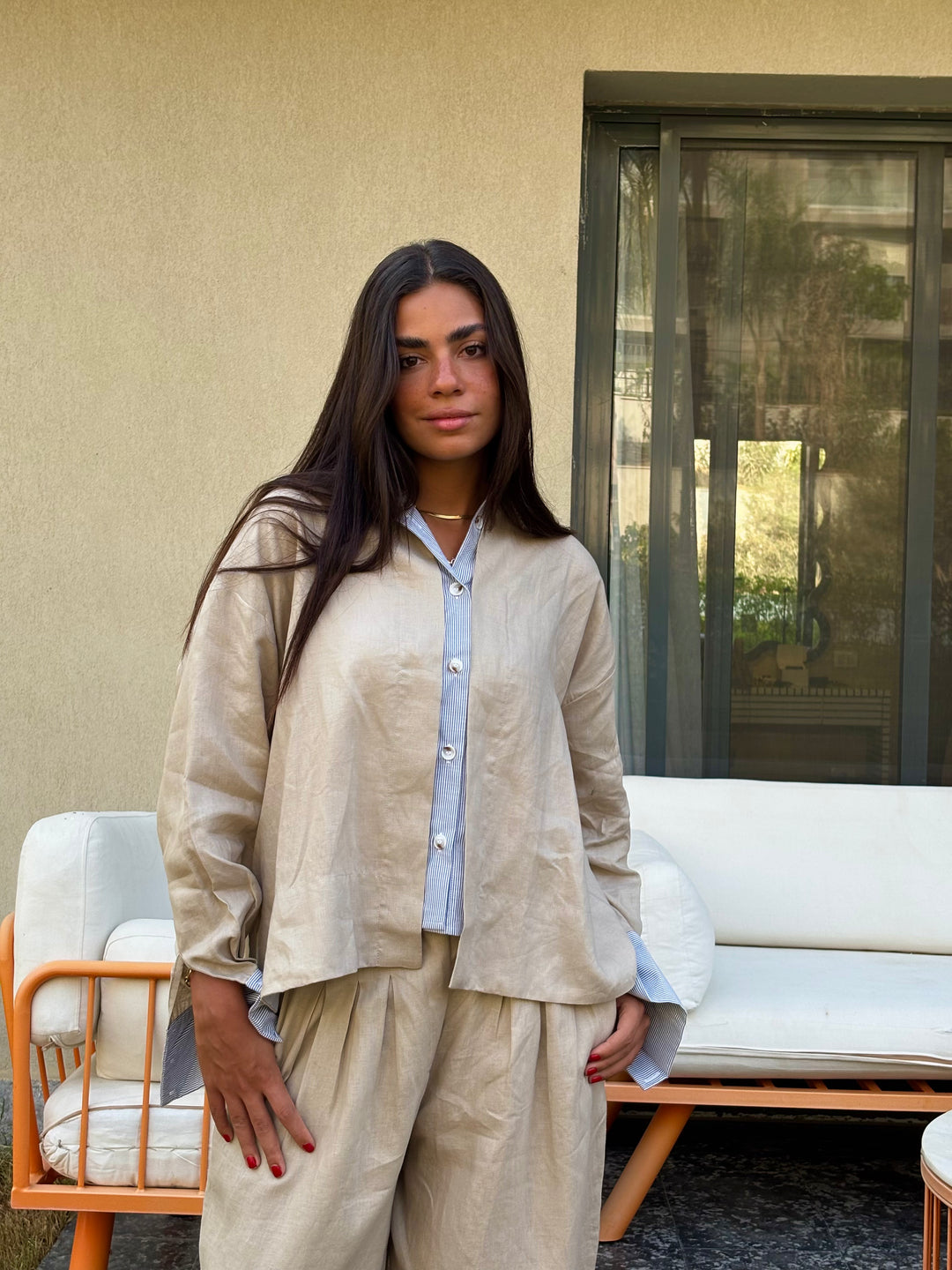Two Tone Shirt - Beige